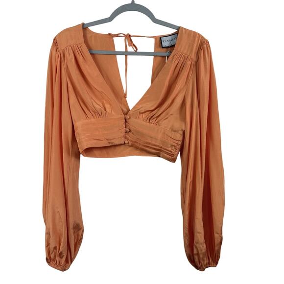 Runway The Label New Talulla Top Orange XS Cropped Balloon Sleeve Deep V Neck - Picture 1 of 15